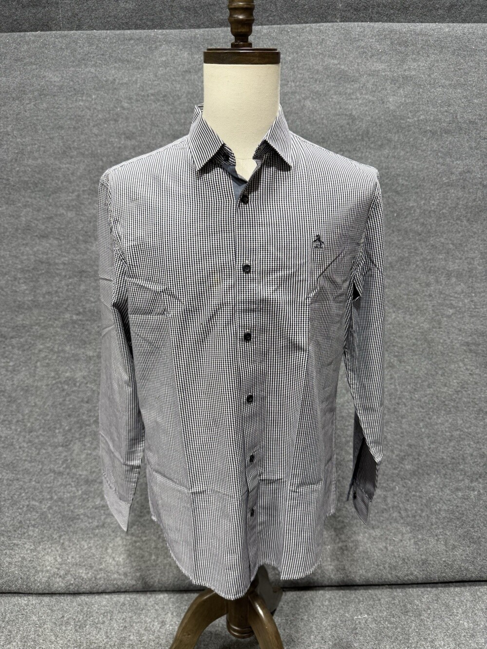 Original Penguin Men’s M Black White Gingham Button Front Dress Shirt Long